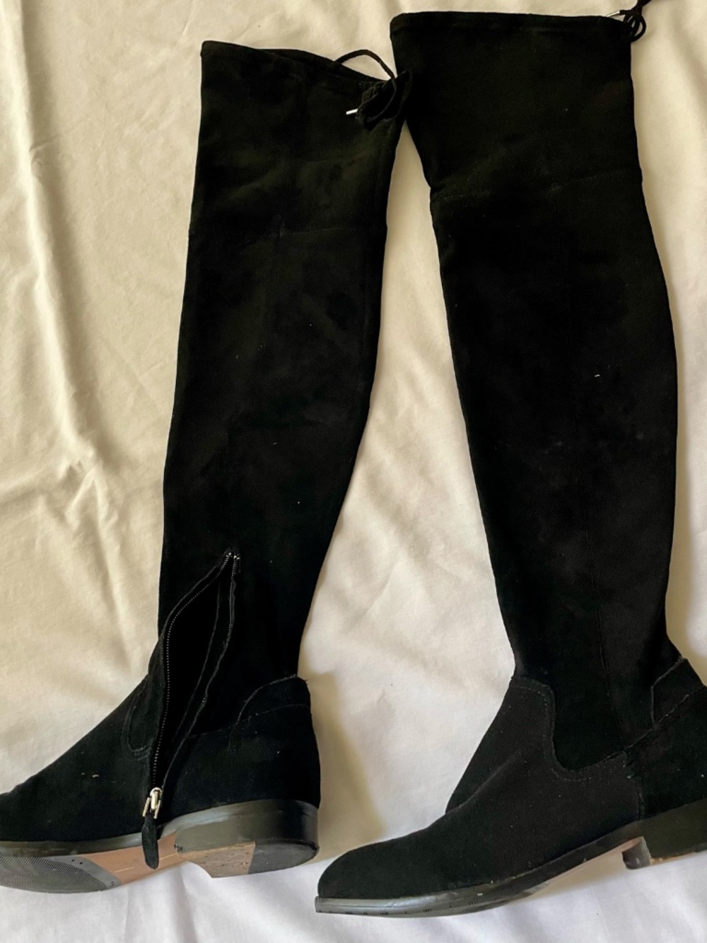 Dolce Vita Black Suede Over-the-Knee Flat Boots OTK Stretch Top Tie Size 6 - Picture 3 of 8